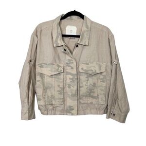 HEI HEI Anthropologie Ronan Oversized Cropped Linen Blend Camo Jacket size M